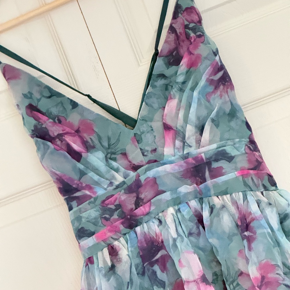 Lulu's Floral Romance That Wows Dark Teal Floral Print Organza size S - Picture 5 of 6